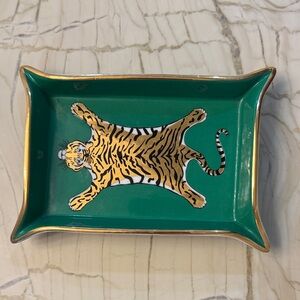 Jonathan Adler Tiger Valet Tray in Green Emerald with gold accents